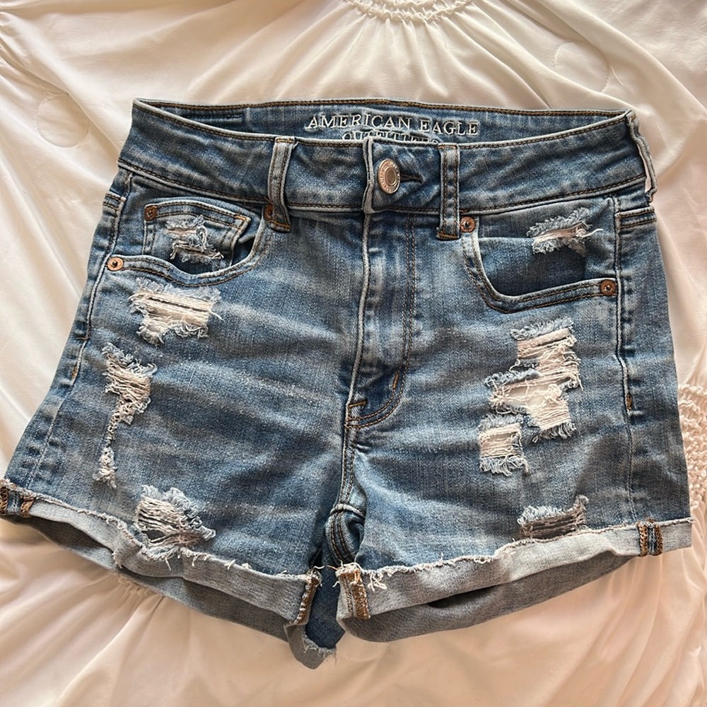 American Eagle denim high-rise shortie shorts - Size 4 - great condition!